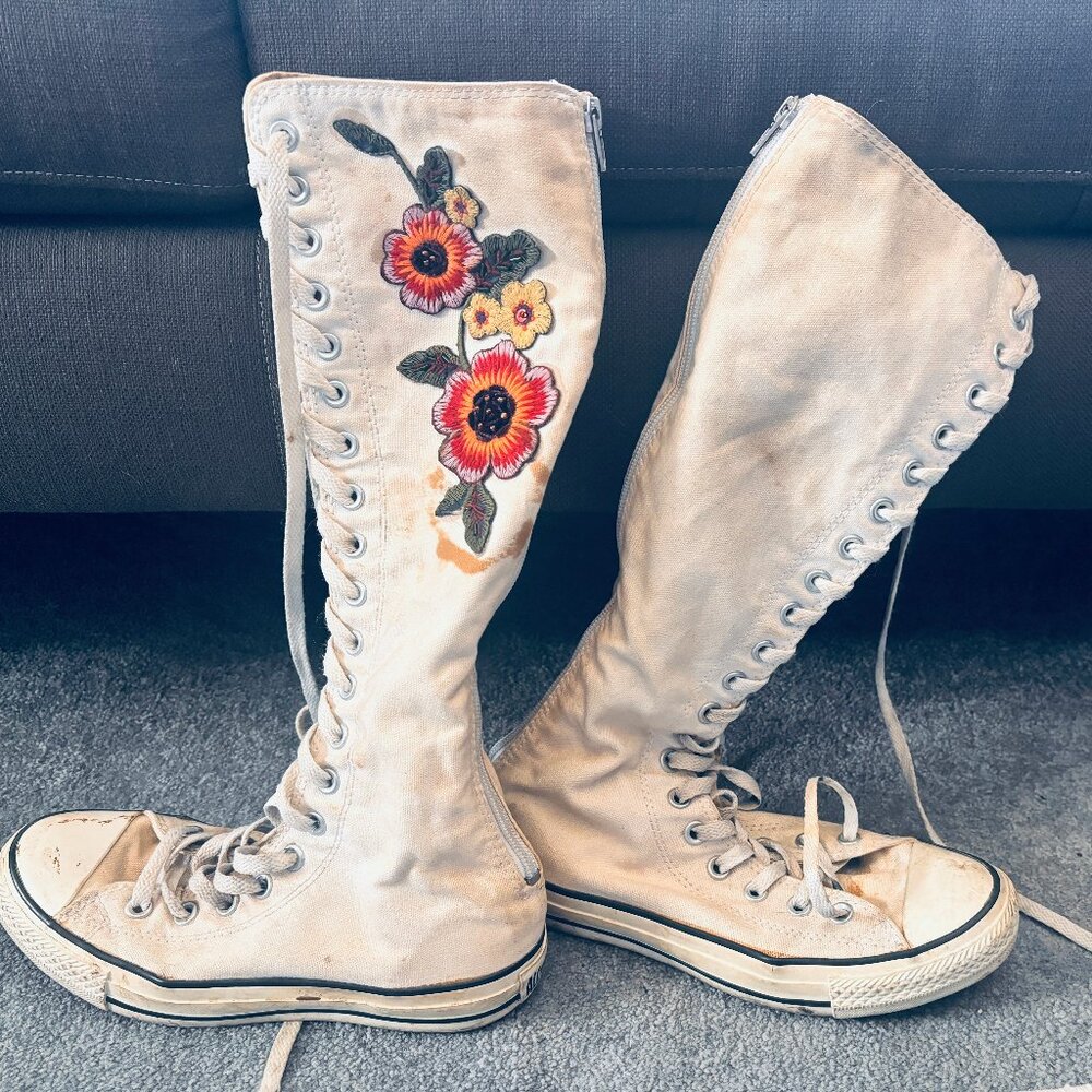 Converse Knee High All Star Chuck Taylor Unique Customized White Sneakers